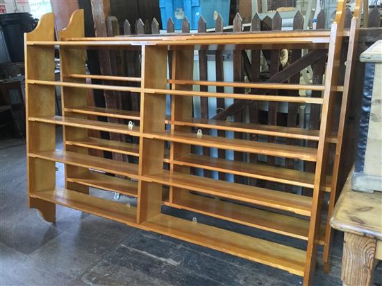 Pair stained pine hanging bookshelves